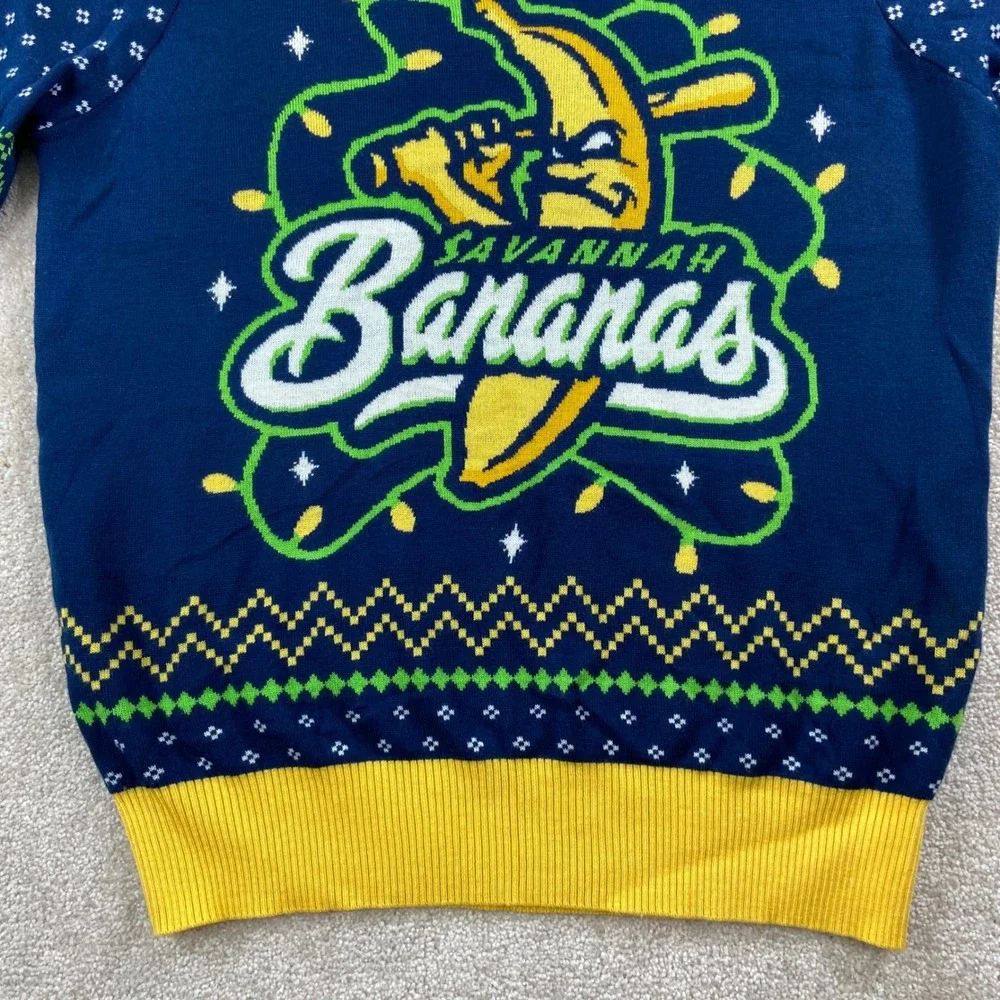 Go Bananas Savannah Bananas Sweater Mens XL Blue Ugly Christmas Holiday Baseball